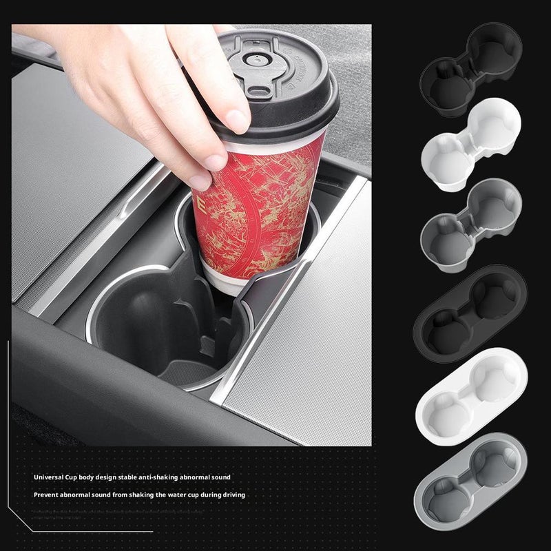 Center Console Cup Holder Inserts for Tesla, Interior Accessories Silicone Car Cup Holder forTesla Black,Removable Washable Drink Holder Interior Accessories - Black (Rear black) - Image 2